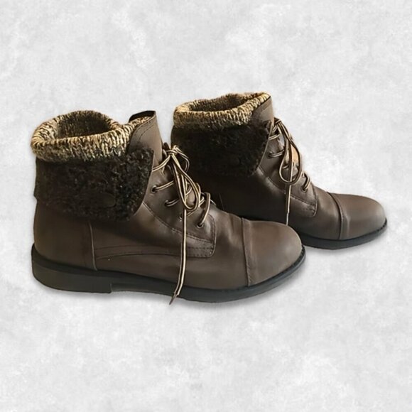 Cliffs by WHITE MOUNTAIN Shoes - Cliffs by White Mountain Duena Ankle Booties Fold Down Collar Faux Fur Brown 11